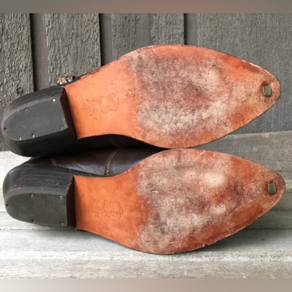Rare ZODIAC Boots Vintage Moto Brown Leather Silver Gold Floral Feather Size 7.5 - Picture 7 of 11